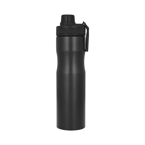 T-96, Cilindro de acero inoxidable con sujetador, tapa con cintillo de silicón y boquilla enroscable de plástico. Cap. 750 ml.